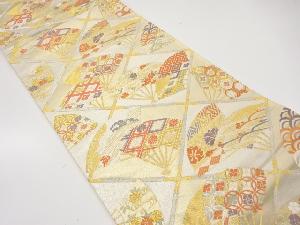 アンティーク　斜め格子に扇・花・古典柄織り出し袋帯（材料）